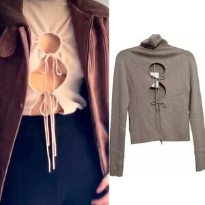 Thakoon Sweater Turtleneck Open Back Oatmeal Tan Merino Wool